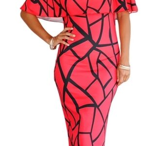 Sexy Rose Red Black Off-the-shoulder Maxi Dress